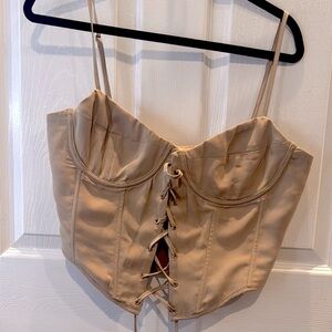 Meshki Tan Lace-Up Corset Top